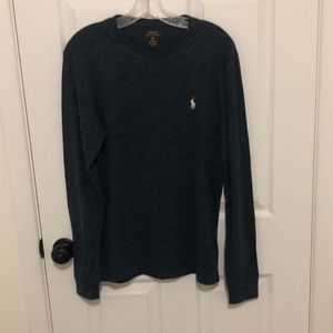 Polo by Ralph Lauren Solid Cotton Blue Long Sleeve Tee